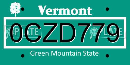 0CZD779 Vermont License Plate