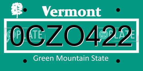 0CZO422 Vermont License Plate