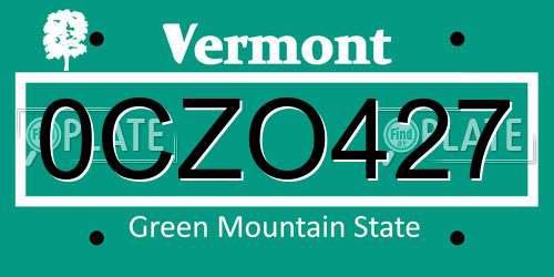 0CZO427 Vermont License Plate