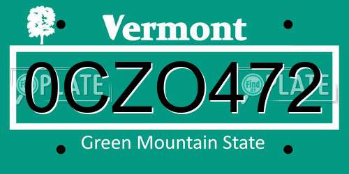 0CZO472 Vermont License Plate
