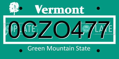 0CZO477 Vermont License Plate
