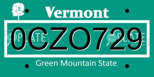 0CZO729 Vermont License Plate