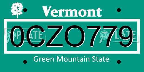 0CZO779 Vermont License Plate