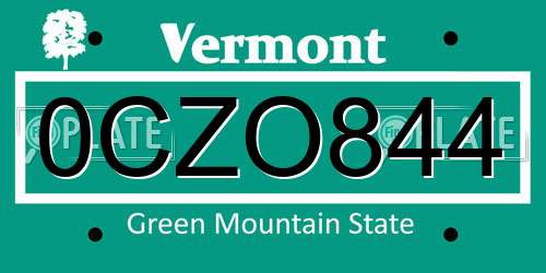 0CZO844 Vermont License Plate