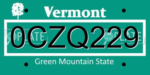 0CZQ229 Vermont License Plate