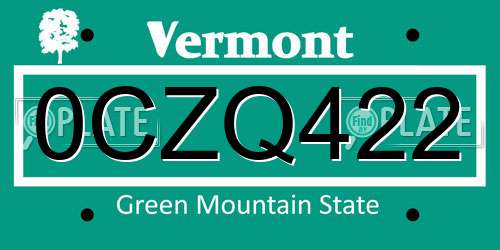 0CZQ422 Vermont License Plate