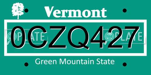 0CZQ427 Vermont License Plate