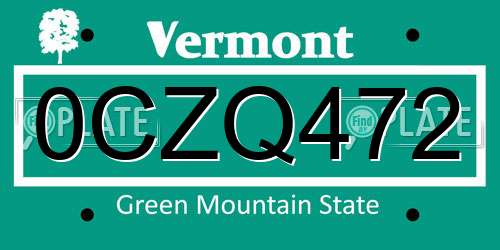 0CZQ472 Vermont License Plate