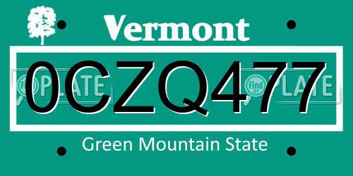 0CZQ477 Vermont License Plate