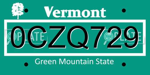 0CZQ729 Vermont License Plate