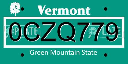 0CZQ779 Vermont License Plate