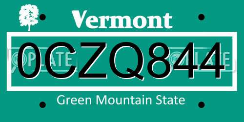 0CZQ844 Vermont License Plate