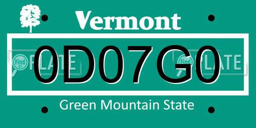 0D07G0 Vermont License Plate