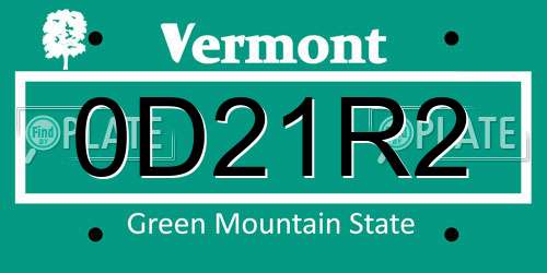 0D21R2 Vermont License Plate