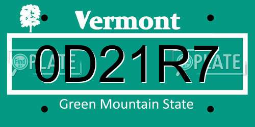 0D21R7 Vermont License Plate