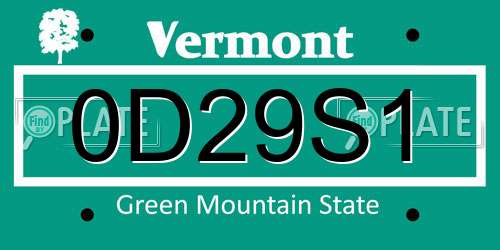 0D29S1 Vermont License Plate