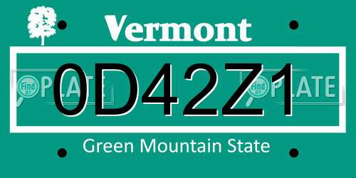 0D42Z1 Vermont License Plate