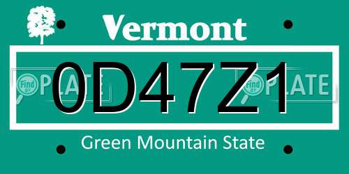 0D47Z1 Vermont License Plate