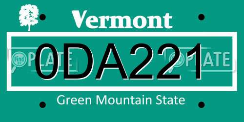 0DA221 Vermont License Plate