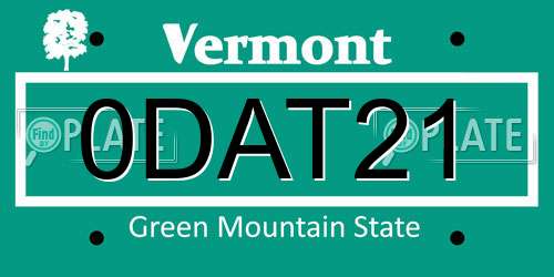 0DAT21 Vermont License Plate
