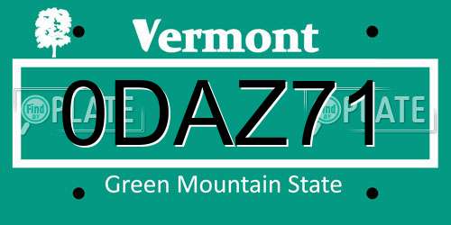 0DAZ71 Vermont License Plate