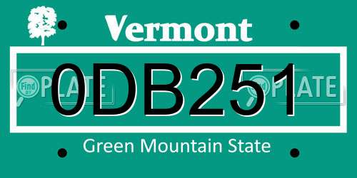 0DB251 Vermont License Plate