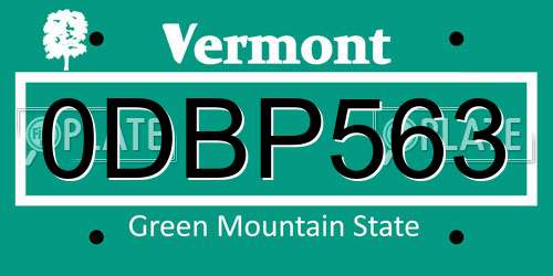 0DBP563 Vermont License Plate