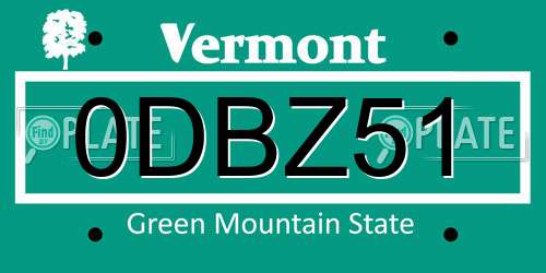 0DBZ51 Vermont License Plate