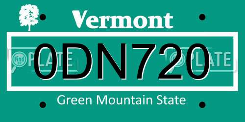 0DN720 Vermont License Plate