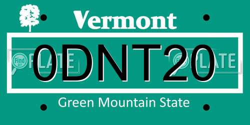 0DNT20 Vermont License Plate