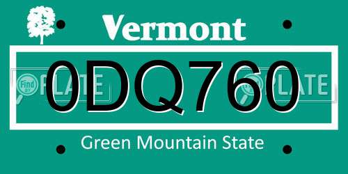 0DQ760 Vermont License Plate