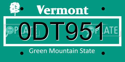 0DT951 Vermont License Plate