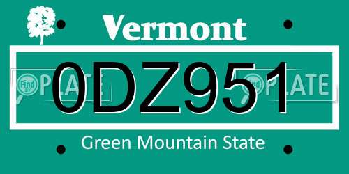 0DZ951 Vermont License Plate