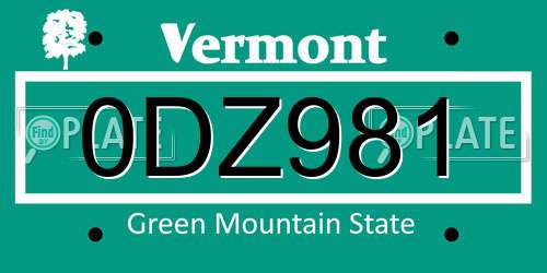 0DZ981 Vermont License Plate
