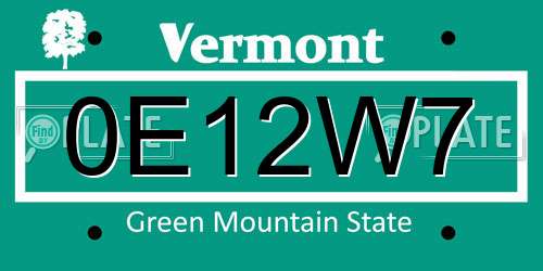 0E12W7 Vermont License Plate
