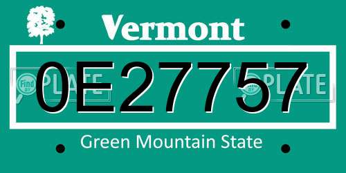 0E27757 Vermont License Plate