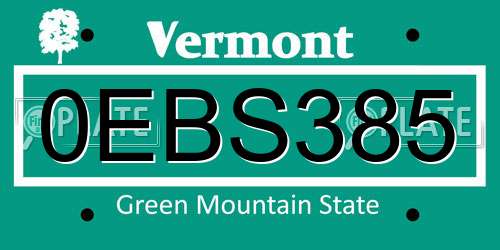 0EBS385 Vermont License Plate