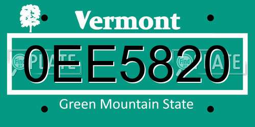 0EE5820 Vermont License Plate