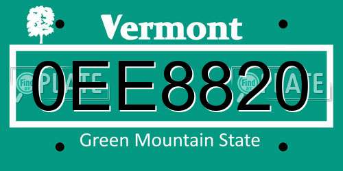0EE8820 Vermont License Plate