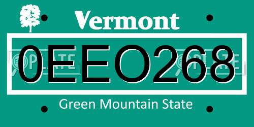 0EEO268 Vermont License Plate