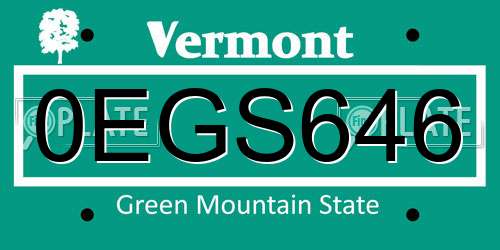 0EGS646 Vermont License Plate
