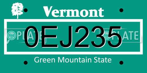 0EJ235 Vermont License Plate