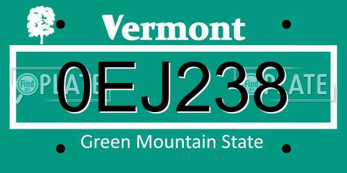0EJ238 Vermont License Plate