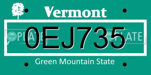 0EJ735 Vermont License Plate
