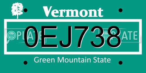 0EJ738 Vermont License Plate