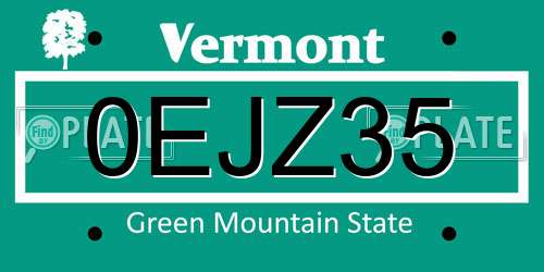 0EJZ35 Vermont License Plate