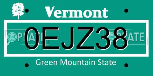0EJZ38 Vermont License Plate