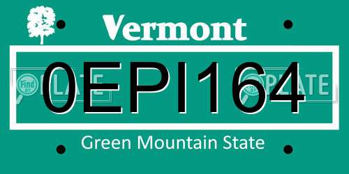 0EPI164 Vermont License Plate