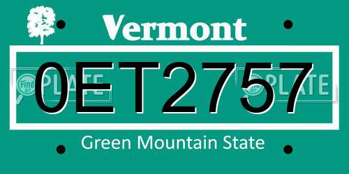 0ET2757 Vermont License Plate