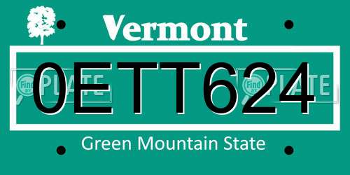 0ETT624 Vermont License Plate